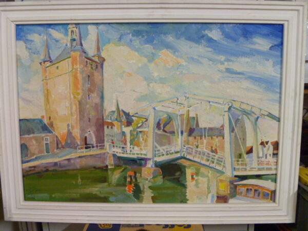 Schilderij, brug en toren, 1974