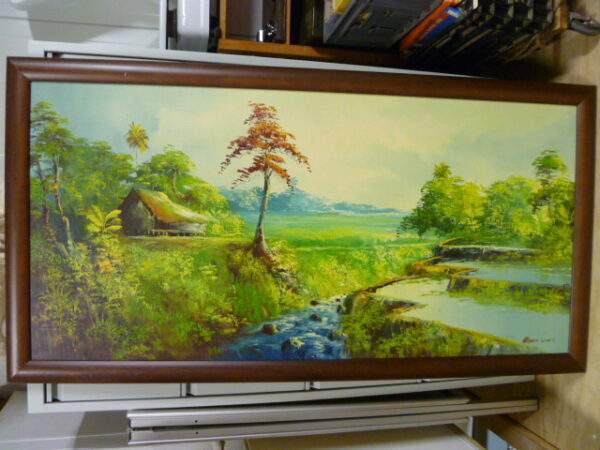 Schilderij, Indonesisch landschap, houtenlijst