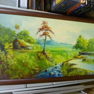 Schilderij, Indonesisch landschap, houtenlijst