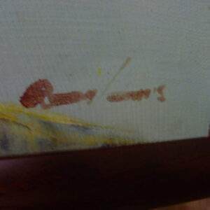 Schilderij, Indonesisch landschap, houtenlijst