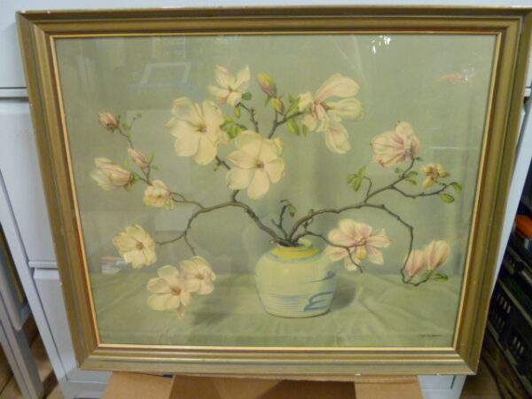 Prent met magnolia tak in vaas, Herman Hugo Berten