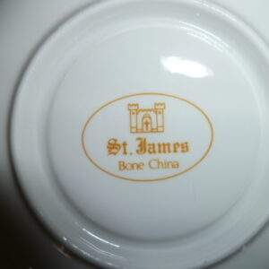 Kop en schotel, roze roosje, St. James, Bone China