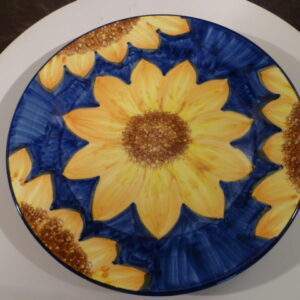 Blauw met zonnebloem, set borden/wandborden, made in Spain