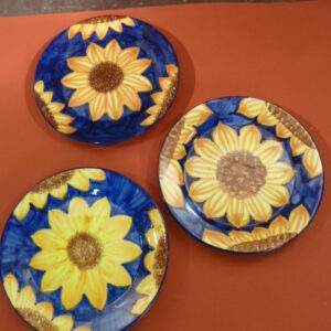 Blauw met zonnebloem, set borden/wandborden, made in Spain