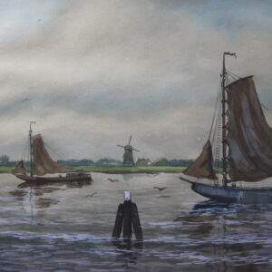 Alternative view of Aquarel van boten op het water, Hollands tafereel water tafereel.